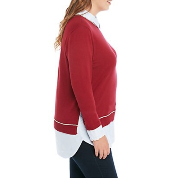 Plus Size Long Sleeve Scallop Neck 2Fer Top - Picture 3 of 4